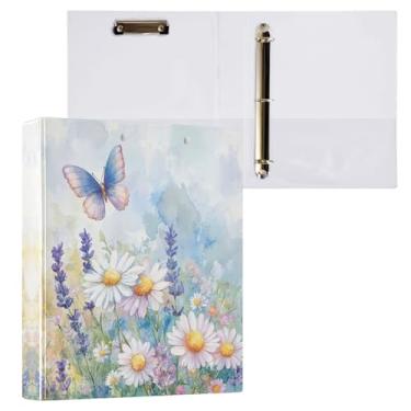 Imagem de STAYTOP Organizador de fichário redondo de flores silvestres e borboletas, fichário de 3 anéis com prancheta (carta A4), fichário fofo para material de escritório escolar