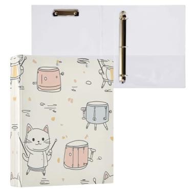 Imagem de Qilmy Organizador de fichário redondo de gato fofo, fichário de 3 anéis com prancheta (carta A4), fichário fofo para material de escritório escolar 567