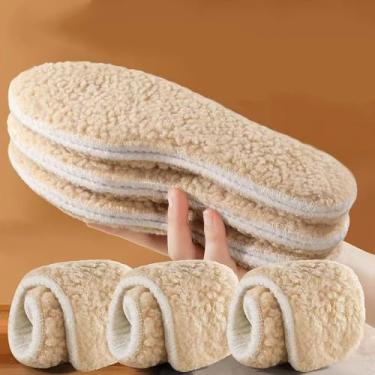 Imagem de 3 pares de palmilhas de pelúcia, palmilha grossa de inverno, palmilha térmica, solas internas macias e confortáveis, palmilhas quentes para homens e mulheres (bege, 38)