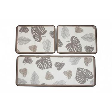 Imagem de Jogo de passadeira de cozinha tapete em jacquard antiderrapante 3 peças decoração impecável(Folhagem Tropical)