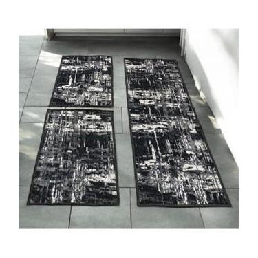 Imagem de Jogo de passadeira de cozinha tapete em jacquard antiderrapante 3 peças decoração impecável(Jogo M16 Grafitado Preto)