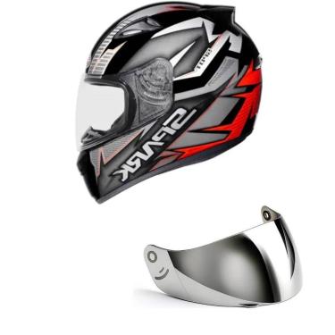 Imagem de Capacete Ebf New Spark Spot Preto e Vermelho Mais Viseira Prata-Masculino