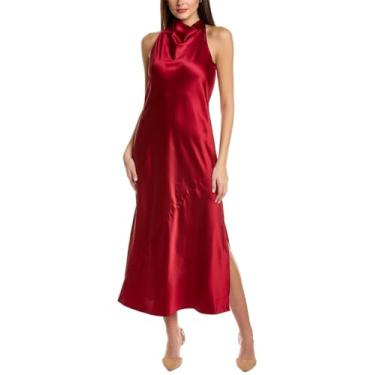 Imagem de Anne Klein Vestido midi de cetim com gola drapeada, Sangria/Sangria, 38