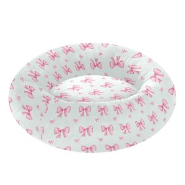 Imagem de SEHANY Cama fofa para cachorro rosquinha com laço rosa removível e lavável, pequena cama redonda para gatos, cama fofa super macia para animais de estimação com fundo antiderrapante para cães pequenos