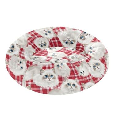 Imagem de SEHANY Cama de cachorro com estampa de gatos fofos, removível e lavável, pequena, redonda para gatos, cama fofa super macia para animais de estimação com fundo antiderrapante para cães pequenos e