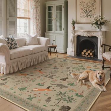 Imagem de BESBLEE Tapete de animais da floresta 20 x 25 cm, lavável, macio, antiderrapante, tapete grande inspirado na natureza para sala de estar, sala de jogos infantil, berçário, escritório