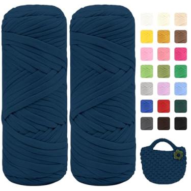 Imagem de Maxee Pacote com 2 fios de camiseta premium (200 g/75 m cada), linha de fita macia para crochê e tricô - cor intensa e fácil de cuidar