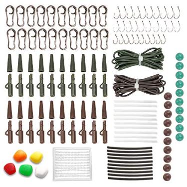 Imagem de 139PCS Caixa de Artigos Pesca para Carpa com Anzóis Swivels Agulhas Isca Rigs Terminais Inclui Mangueiras Látex Tubos Perfeito Pulley Portland Running Ledgers Proteção Máxima Nósca e Componentes Rig A