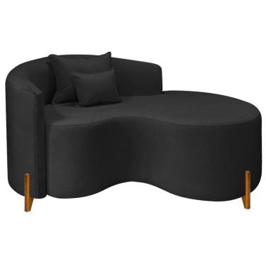 Imagem de Divã Recamier Curvo Sala De Estar Recepção Inglaterra 150cm Pés Madeira Lado Direito Bouclé Preto