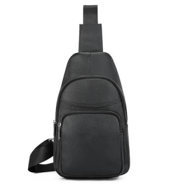 Imagem de Bolsa tiracolo de couro genuíno para homens, bolsa tiracolo vintage, pequena, bolsa de ombro para o peito lateral do telefone, Marrom 2