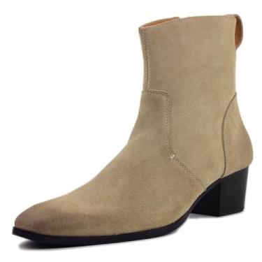 Imagem de OSSTONE Bota social masculina de couro Chukka Designer Botas casuais de salto com zíper OS-JY002-US, Bege, 41