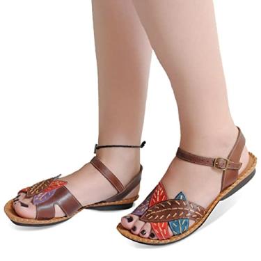 Imagem de Sandália Conforto Feminino Costura Manual com Fivela e Sola Borracha