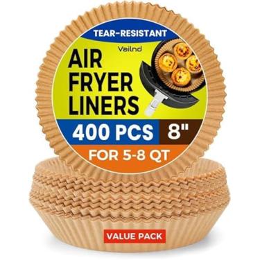 Imagem de 400 forros de papel para fritadeira a ar, forros redondos de 20 cm descartáveis, papel pergaminho resistente para cesta de airfryer de 5 a 8 qt, forro antiaderente e à prova de gordura para forno