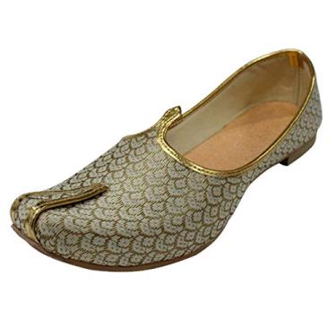 Imagem de Sapatos masculinos feitos à mão em creme dourado Sherwani sapatos Achkan Etnic Mojri Khussa Jutti, Dourado, 11