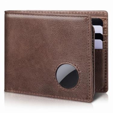 Imagem de SOMOVI Carteira AirTag – Carteira de couro genuíno com bloqueio de RFID com suporte para AirTag – 2 porta-documentos com 13 cartões (etiqueta de ar não incluída)