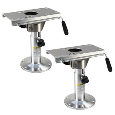 Imagem de MXSAG 2 Pedestal ajustável de alumínio para assento de barco de 35 a 50 cm de altura com suporte deslizante, base de cadeira de barco com mecanismo de travamento, rotação suave de 360°, para barcos de