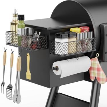 Imagem de Pacote com 2 caixas de armazenamento magnéticas para churrasqueira Traeger Smoker Caddy, cesta de grelha com suporte de toalha de papel para alguns modelos de acessórios de defumador Traeger/Pit Boss