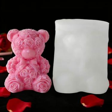 Imagem de Molde de silicone para vela de urso rosa 3D para sabonetes artesanais faça-você-mesmo (urso de gravata)