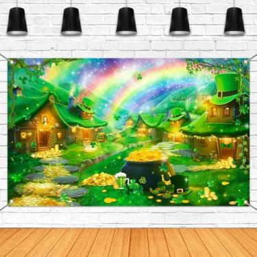 Imagem de Mocsicka Feliz Dia de São Patrício Pano de Fundo Trevo Verde Trevo da Sorte Decoração de Festa Dia de São Patrício Decorações de Festa de Ouro Arco-íris Moeda Estrada Festa Photograhy Suprimentos de