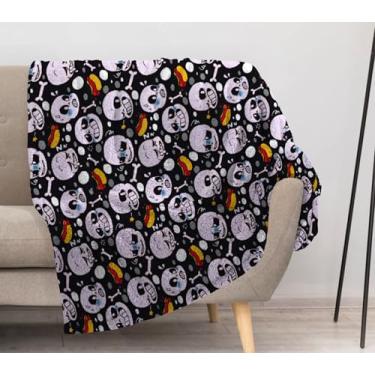 Imagem de Allenjoy Cobertor de rosto de caveira de desenho animado cachorro-quente e ossos cobertores sofá cama decoração de sala de estar macio durável lavável 144.8 cm x 127.0 cm SC01087-004