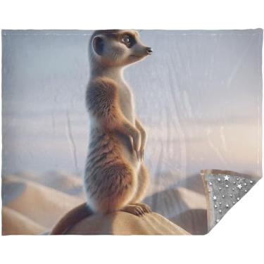 Imagem de TSENQUE Manta personalizada de lã de animal fofo Meerkat Cobertores quentes para mulheres 177,8 cm x 139,7 cm Cobertor xadrez colorido