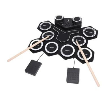 Imagem de Jiawu Conjunto de Bateria Eletrônica, 8 Almofadas de Prática de Bateria, Almofada de Bateria Elétrica de Enrolar Alto-falante Embutido, Máquina de Bateria Com Pedais e Baquetas