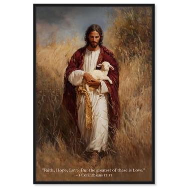 Imagem de Faith Hope and Love Impressão em tela Jesus Wall Art por Art Remedy, moldura preta, 25 x 38 cm