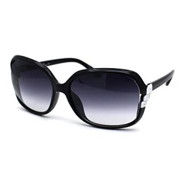 Imagem de Óculos de sol femininos com strass retangular borboleta diva preto e branco fumê