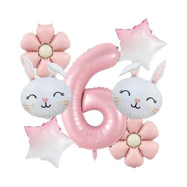 Imagem de Conjunto De Balões Rosa Número 1-9 De 32 Polegadas 7 Peças Coelho Marg