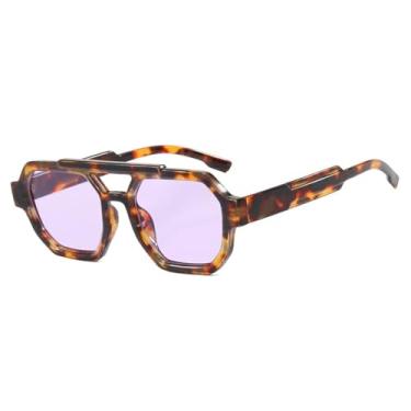 Imagem de Óculos de Sol Unissex com Armação Grossa, Ponte Dupla e Proteção UV400 para Esportes ao Ar Livre, Corrida e Ciclismo, Estampa de Leopardo Roxa