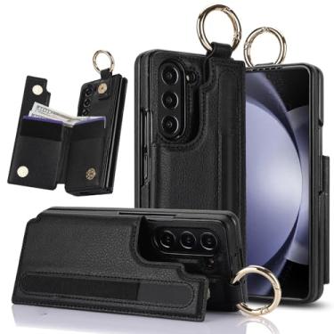 Imagem de Capa carteira para Samsung Galaxy Z Fold 7 com suporte para cartão, compartimento para caneta e suporte de anel, capa de telefone resistente com fecho magnético de couro dobrável (preto)