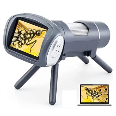 Imagem de aqxreight Kit de Microscópio Infantil 1080P Microscópio Digital Eletrônico Portátil Portátil Com Tela de 2 Polegadas para Exterior Roda Prateada Rosa Girando para Obter Eletrônico de Resolução Clara