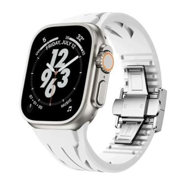 Imagem de IENYU Pulseira premium fluororubber cortada no tamanho certo para Apple Watch S10 de 46 mm, 42 mm, 45 mm, 44 mm e 42 mm para Iwatch Ultra 2 1 de 49 mm séries 10/9/8/7/Se/6/5/4 (W-S, 42 44 45 49 mm)