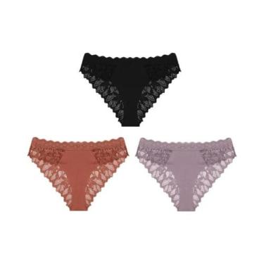 Imagem de Conjunto De 3 Calcinhas De Renda Floral Sexy Para Mulheres Com Faixa D