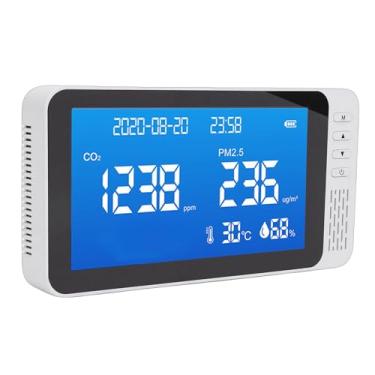 Imagem de Eujgoov Medidor de Qualidade do Ar 6 Em 1 Monitor Multifuncional Interno Com CO2 PM2.5 Temperatura Umidade Hora Data Exibição para Home Office Hotel School