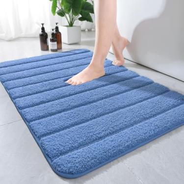 Imagem de AROGAN Tapetes longos de luxo para banheiro, tapete de banho antiderrapante de microfibra grossa macia e absorvente, tapetes listrados com forro de borracha, tapetes de pelúcia laváveis na máquina
