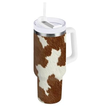 Imagem de SEHANY Copo de vaca marrom e branco de 850 g com alça, copo isolado de aço inoxidável a vácuo de parede dupla, à prova de vazamento, caneca de café isolada para viagem cabe no suporte de copo de carro