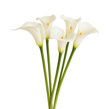 Imagem de Floral Kingdom Flores artificiais de lírio de calla de 71 cm de toque real, pacote com 5 flores artificiais brancas para decoração de vasos de chão alto, decoração de casa, centros de mesa de entrada