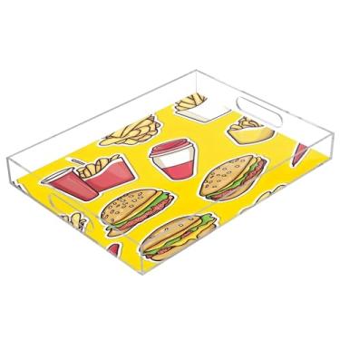 Imagem de xigua Bandeja de servir de acrílico padrão fast food com alças bandejas decorativas portáteis à prova de derramamento para café da manhã, jantar, bandeja organizadora de bancada para banheiro, cozinha