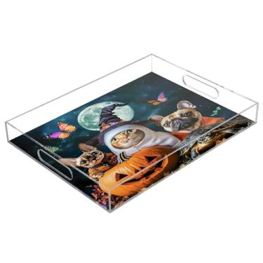 Imagem de xigua Bandeja de servir de acrílico fantasma de Halloween com alças à prova de derramamento, bandejas decorativas de festa de Halloween, bandeja organizadora de bancada para banheiro, cozinha, 30,5 x