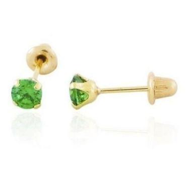 Imagem de Brinco De Ouro 18k Pedra Infantil 2 Furo Recém Nascido 3mm - Aea Joias