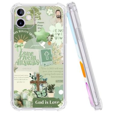 Imagem de Seconddog Capa de telefone transparente cristã para iPhone 15 Pro, estética, colagem verde, versículos da Bíblia de Jesus, durável, macia, à prova de choque, para meninos, meninas, homens e mulheres