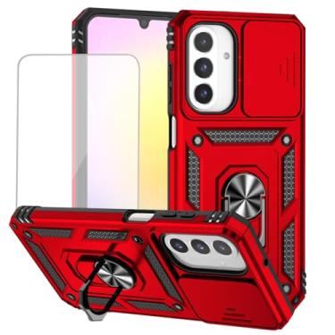 Imagem de Vokuha Capa para Galaxy A26/Galaxy A17 SM-A266U com protetor de tela de vidro temperado e capa deslizante para câmera, anel giratório de 360°, capa magnética para Samsung Galaxy A26 5G vermelha