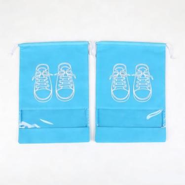 Imagem de Pacote com 2 sacos de armazenamento de sapatos respiráveis com cordão organizadores essenciais para viagem casa armário academia, Azul, 14.1x10.4 in, Simples