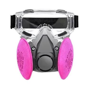 Imagem de Máscara De Gás Respiratória De Meio Rosto Com Filtro E Óculos Para Pó 