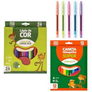 Imagem de Caneta Gel 5 Cores + Canetinha 12 Cores + Lápis de Cor 24 Cores - Leo e Leo