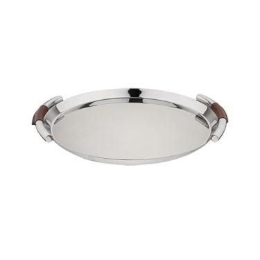 Imagem de Bandeja leve luxuosa minimalista de couro de aço inoxidável, bandeja redonda para modelo, sala de estar, decoração de sala de estar, bandeja de armazenamento palete