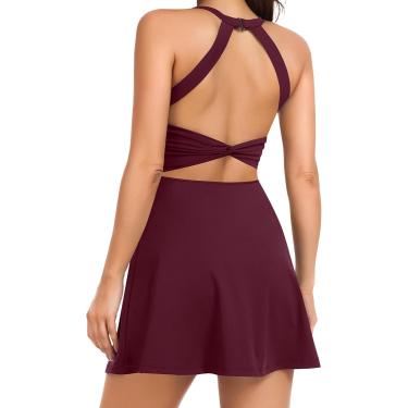 Imagem de Vestido De Golfe De Tênis Feminino Com Shorts Embutidos E Sutiã De Treino Atlético Activewear, Burgundy, XL