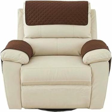 Imagem de Conjunto de 3 peças de capas protetoras para braços de sofá e poltrona reclinável, em tecido resistente com bolso lateral. Ideal para sofás, poltronas e sofás de dois lugares.