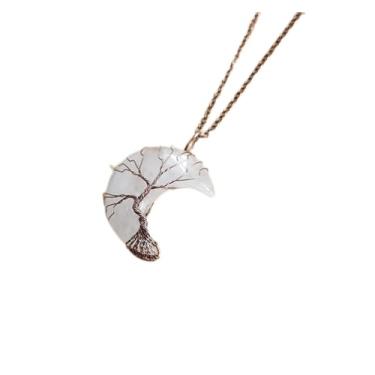 Imagem de AGOUNOD Colar com pingente crescente envolto em bronze antigo Reiki Colares de pedra de cristal colorido natural lua (tamanho : quartzo transparente)